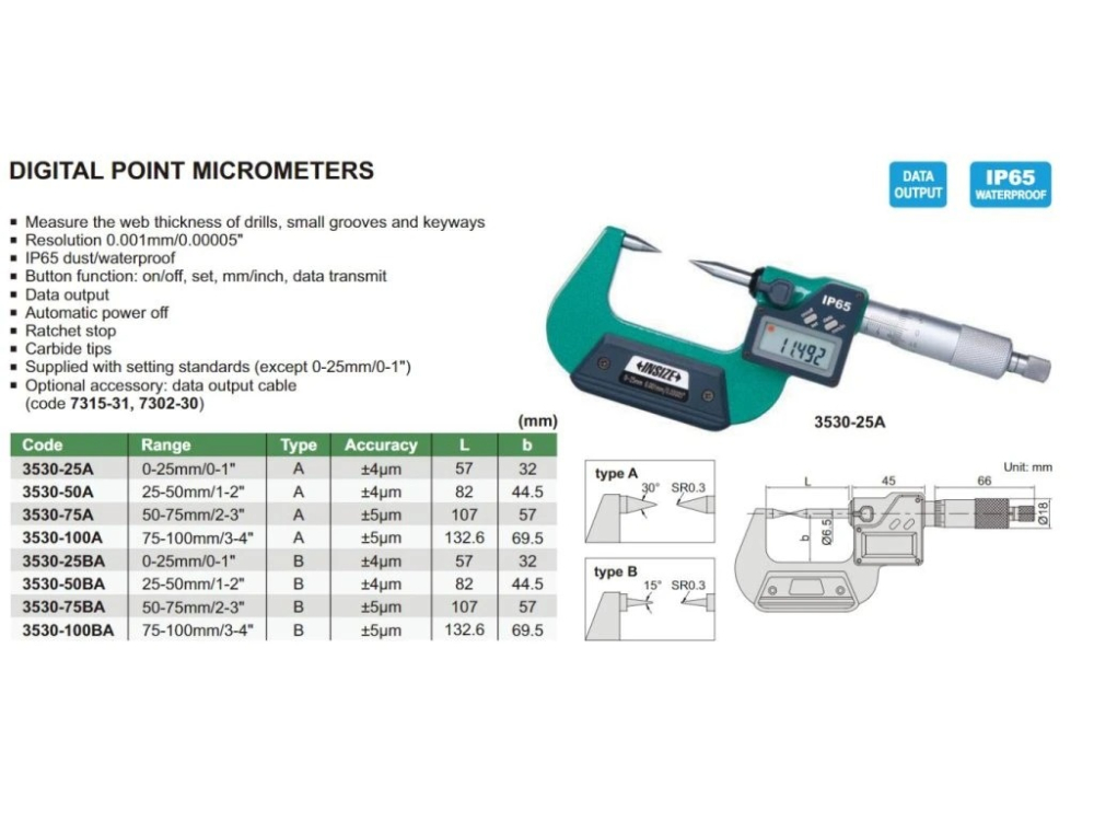 Micrometru digital cu varfuri ascutite 15° INSIZE 25-50 mm, rezolutie 0,001 mm, tip B [2]