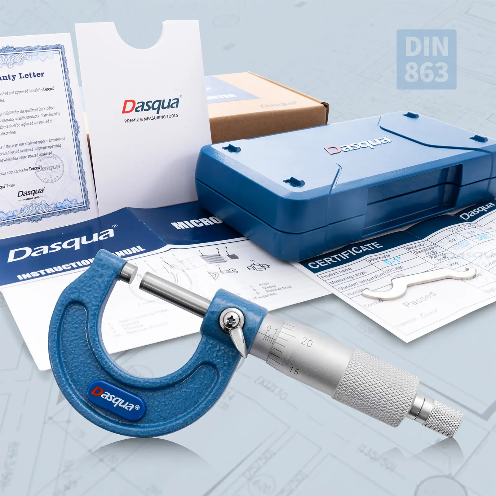 Micrometru mecanic exterior Dasqua 0–25mm, rezolutie 0,01mm, precizie +/-0,004mm, clichet [6]