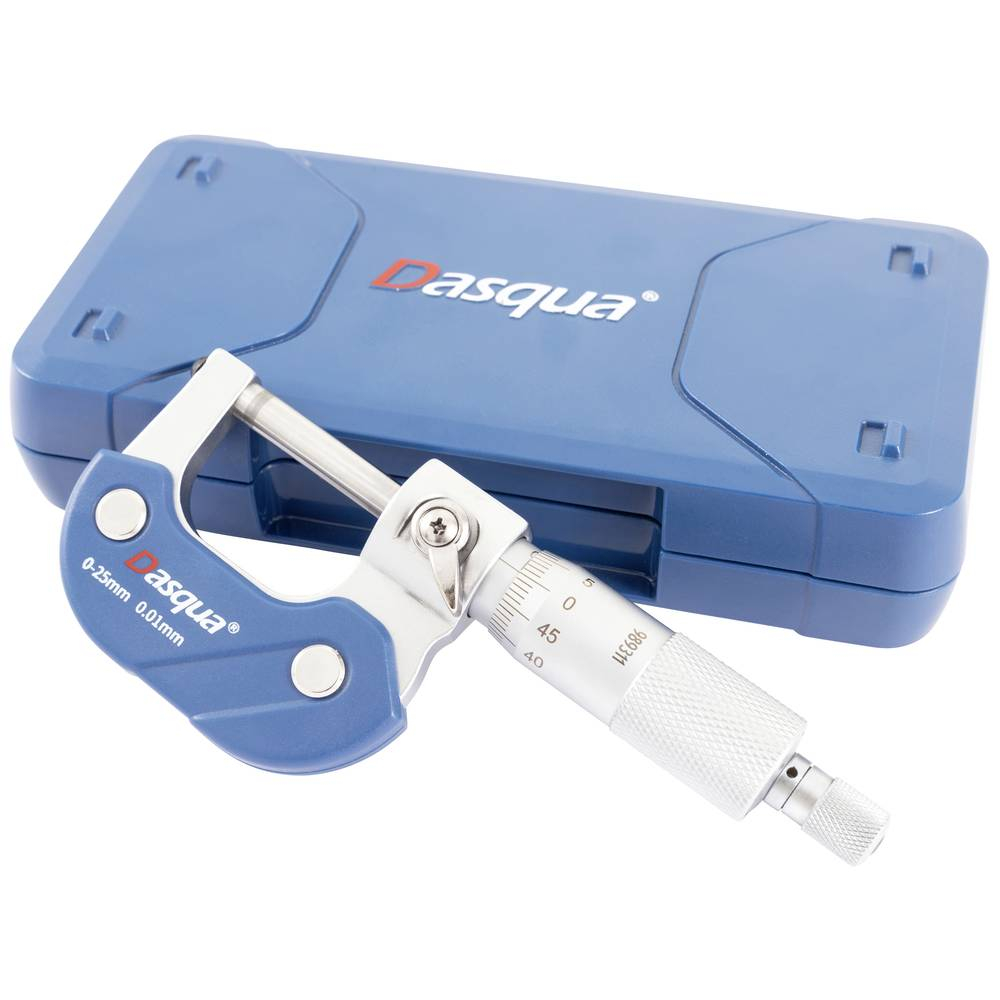 Micrometru mecanic exterior Dasqua 0–25mm, rezolutie 0,01mm, precizie 0,004mm, cadru cromat [6]