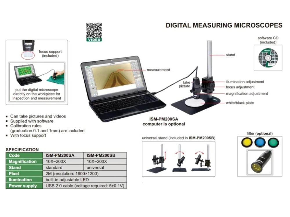 Microscop digital de masurare INSIZE, marire 10~200x, rezolutie 1600x1200, stand standard, iluminare LED, soft inclus [2]