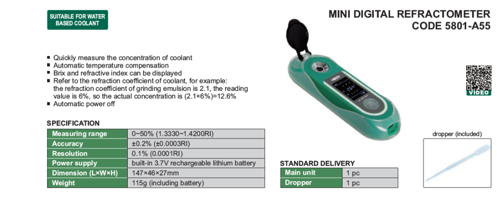 Mini refractometru digital INSIZE 5801-A55, interval 0-50% Brix 1.3330-1.4200 RI, masurare rapida emulsii de racire [2]