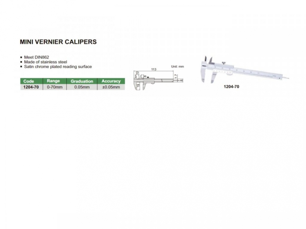 Mini Subler mecanic INSIZE domeniu 0-70mm rezolutie 0,05mm precizie +/-0,05mm [2]