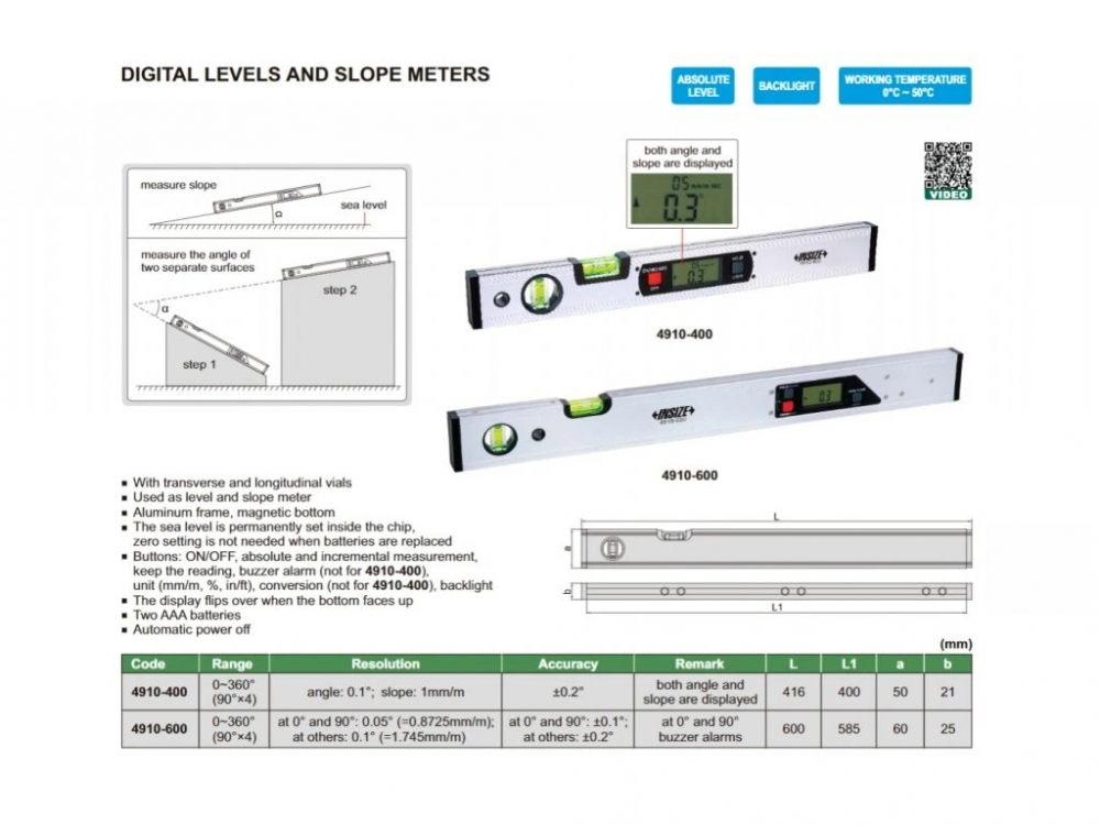 Nivela digitala magnetica si inclinometru Insize, 600mm, 0-360°, rezolutie 0,05° [2]
