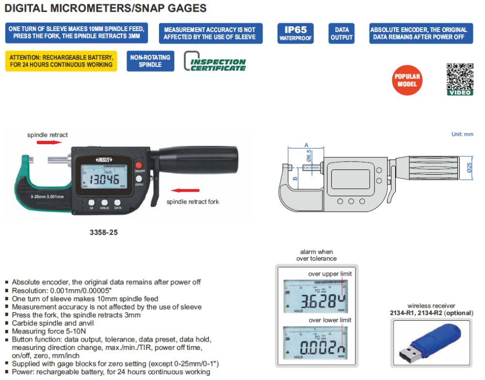 Pasametru digital INSIZE 0-25mm x 0,001mm cu Certificat de Etalonare Metrologica [2]
