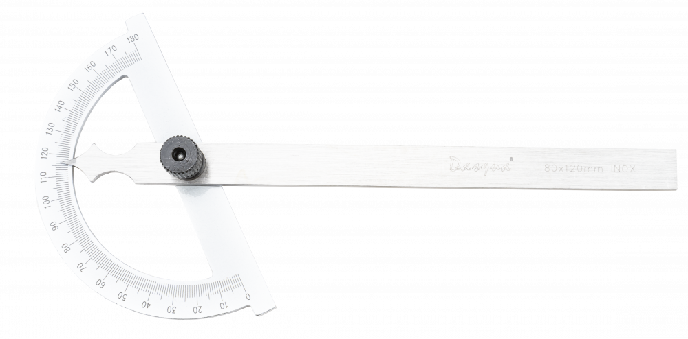 Raportor Dasqua 0–180°, 80x120 mm, otel inoxidabil, precizie +/-0,5° [1]
