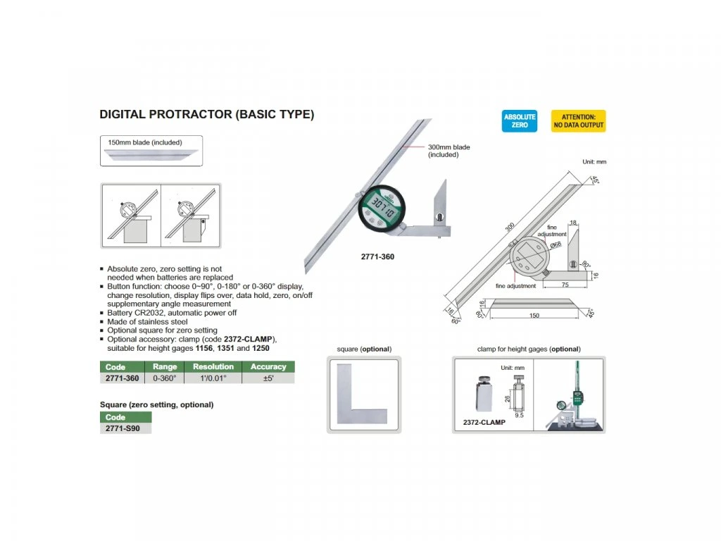 Raportor digital INSIZE 0–360°, rezolutie 0,01°, ecran rotativ [2]