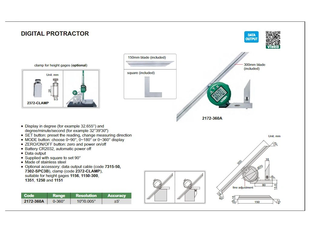 Raportor digital INSIZE, domeniu 0–360°, rezolutie 0,005°, iesire date [2]