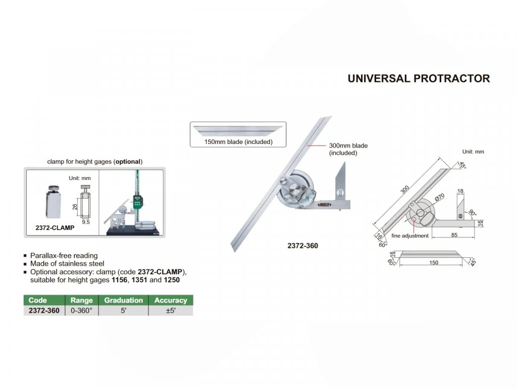 Raportor universal INSIZE 0–360°, cu lupa si nonius, precizie +/-5', reglaj fin [2]