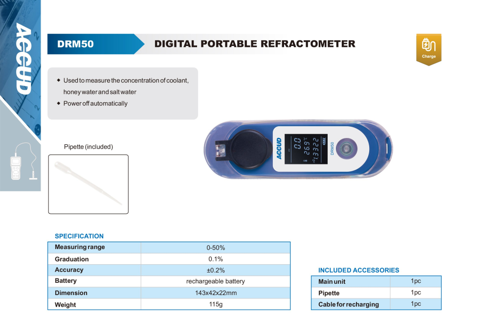 Refractometru digital portabil ACCUD DRM50, interval de masurare 0-50%, rezolutie 0.1%, precizie +/- 0.2%, acumulator reincarcabil [2]