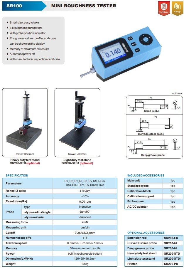 Rugozimetru portabil compact ACCUD SR100 MINI, domeniu +/-160um, 14 parametri [2]