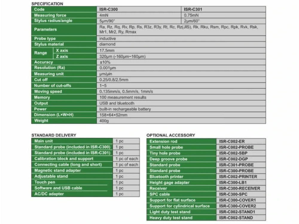 Rugozimetru universal INSIZE ISR-C301, 22 parametri, domeniu +/-160 um, forta de masurare 0,75mN [7]