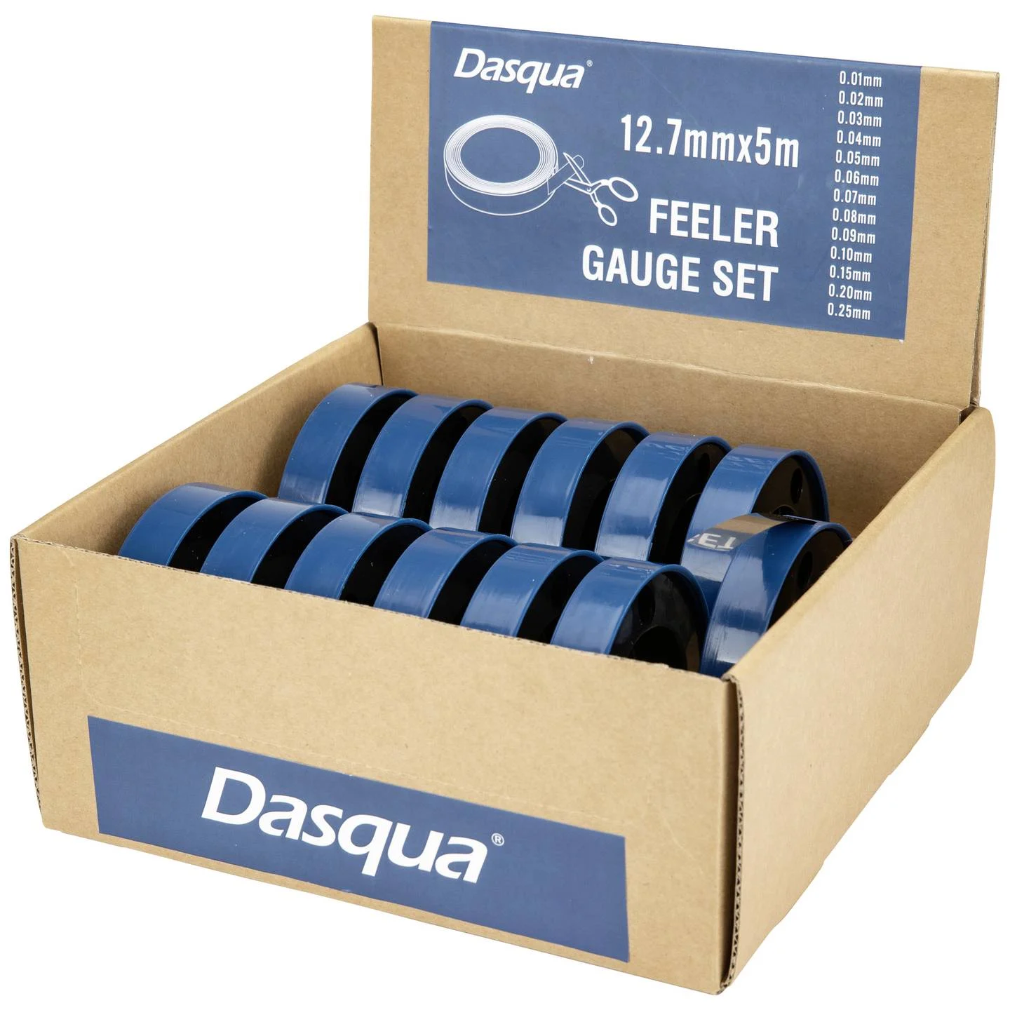 Set 13 benzi calibrate Dasqua, 0.01–0.25mm, role 5m, DIN2275, otel inoxidabil si aliat [1]