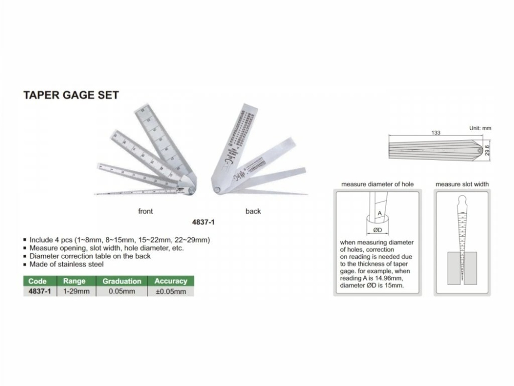 Set 4 pene de masurat INSIZE 1-29 mm, gradatie 0,05 mm, otel inoxidabil [2]