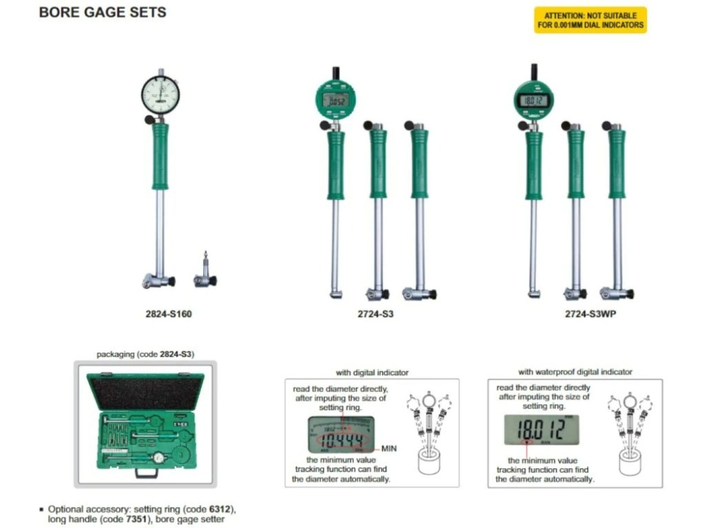 Set trusa alezaj INSIZE 35-160 mm cu ceas comparator digital, rezolutie 0.002 mm [3]