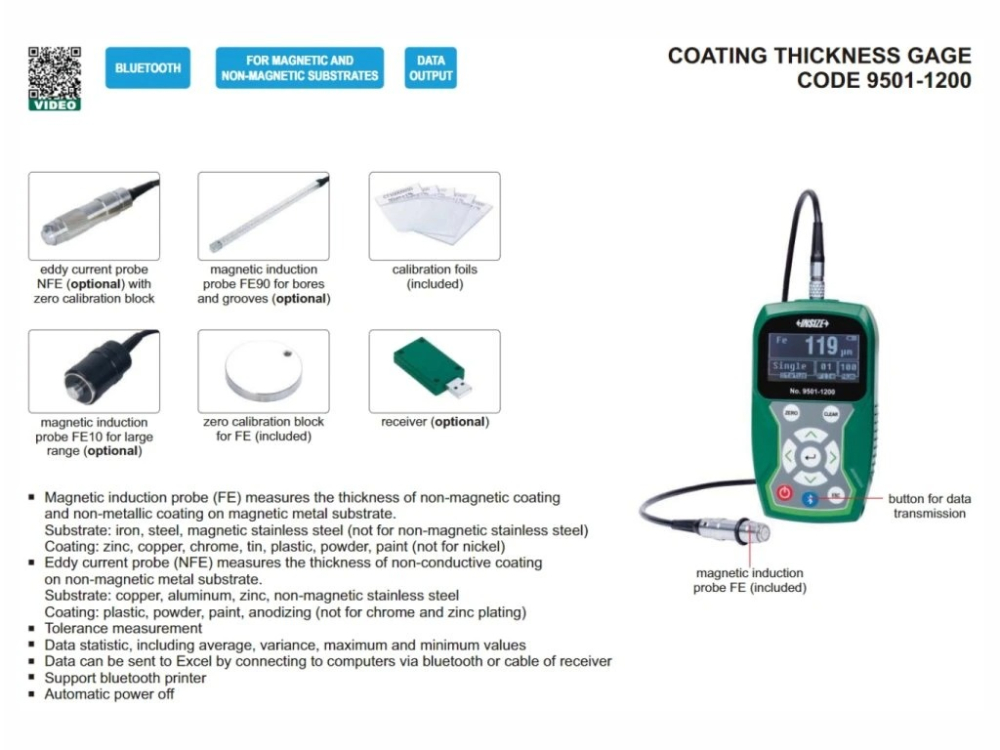 Sonda NFe 0-1250 μm INSIZE pentru analizor digital acoperiri 9501-1200 [4]