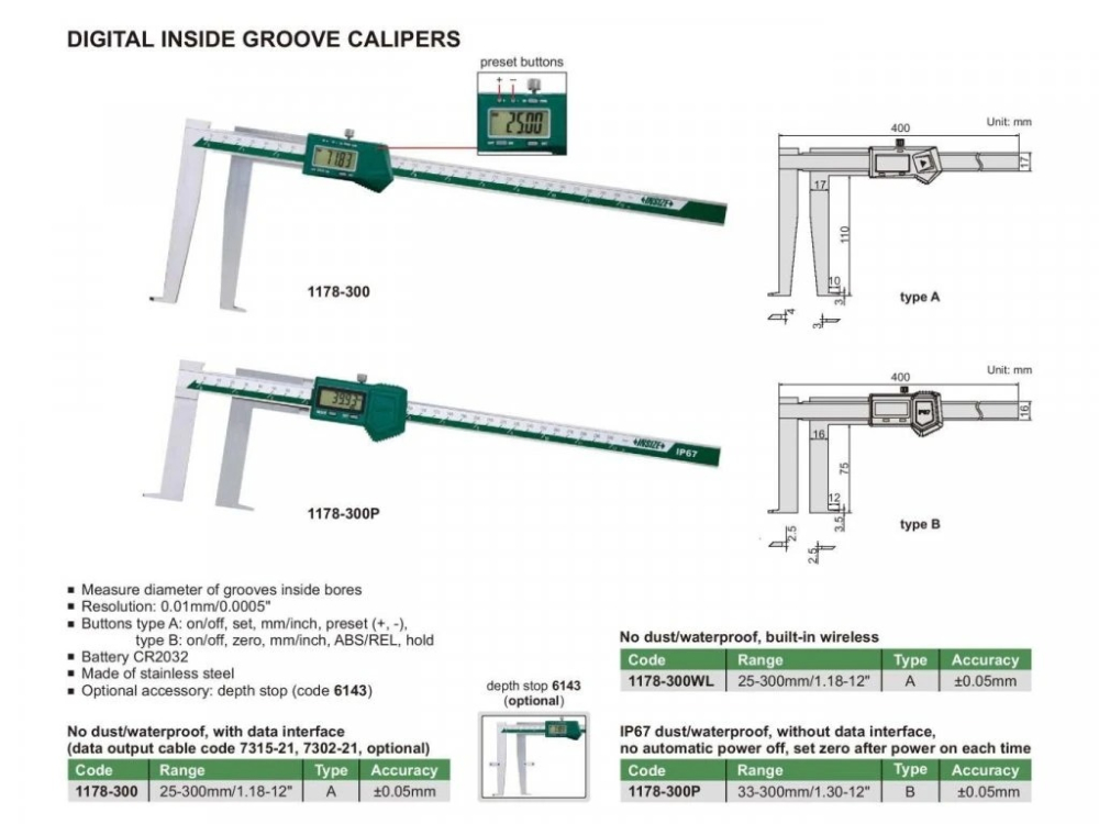 Subler digital cu ciocuri inferioare lungi 110mm INSIZE 25-300mm, rezolutie 0.01mm [2]