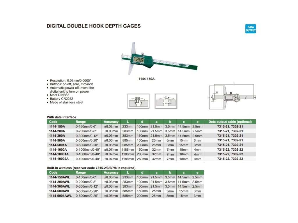Subler digital de adancime INSIZE 200mm, baza 100mm, cu carlig dublu [2]