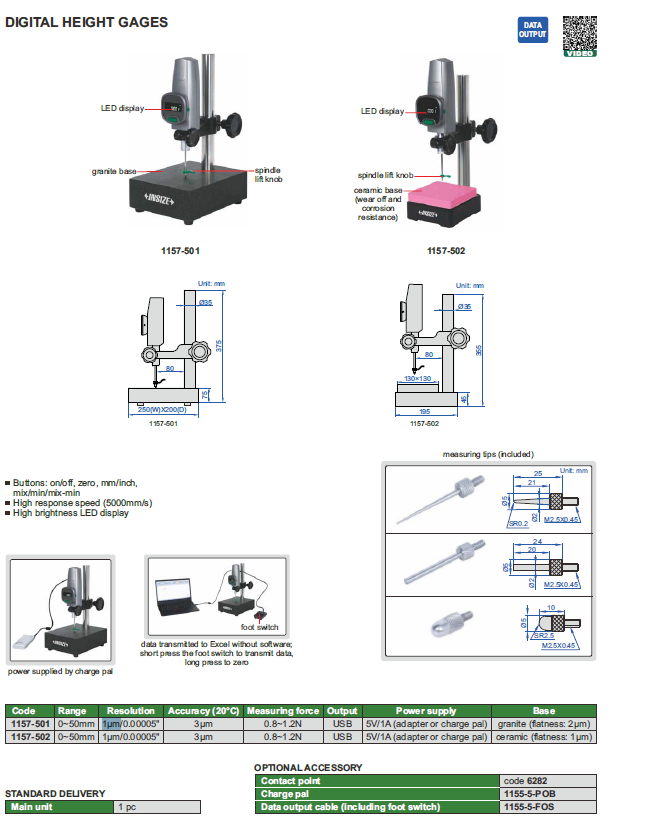 Subler digital de inaltime INSIZE 0-50 mm, de mare precizie 3 µm, baza ceramica [2]