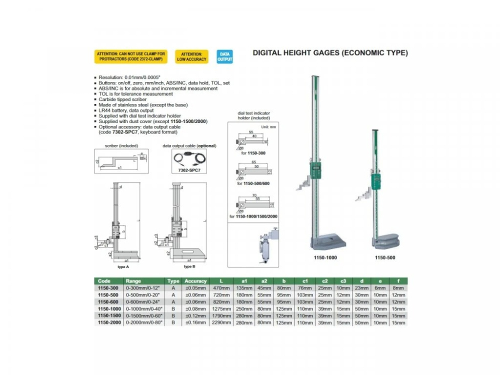 Subler digital de inaltime INSIZE 0-1000 mm, tip C, rezolutie 0,01 mm, varf carbura [2]
