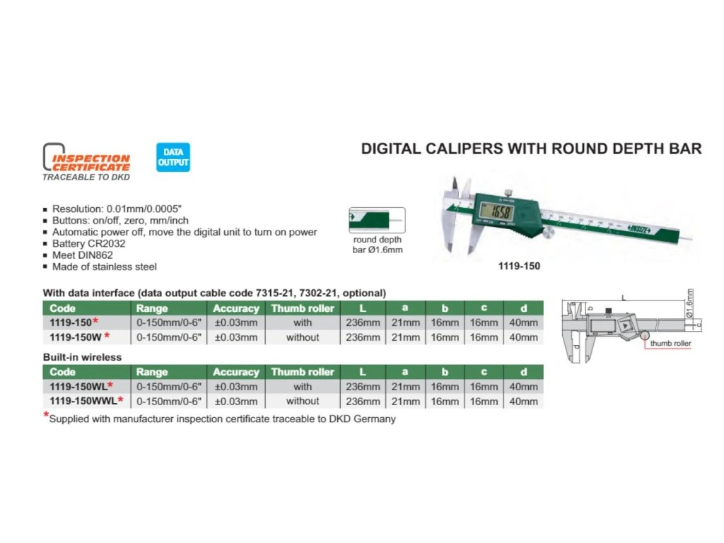 Subler digital INSIZE 150mm, rezolutie 0,01mm, tija adancime rotunda [2]