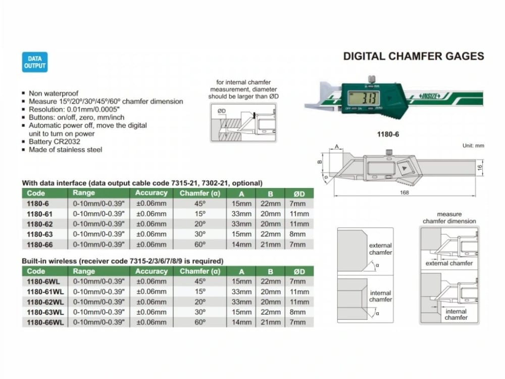 Subler digital masurare sanfren 45° INSIZE 0-10mm, rezolutie 0.01mm, precizie +/-0.06mm [2]