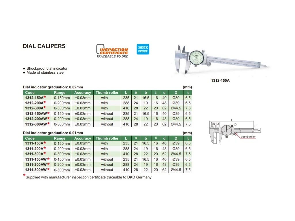 Subler mecanic cu cadran INSIZE 300mm, gradatie 0,02mm, falci 62mm [2]