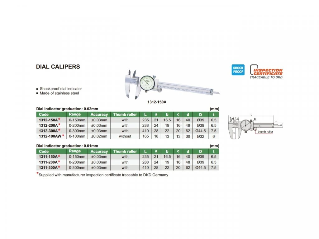 Subler mecanic cu cadran INSIZE 150mm, gradatie 0,01mm, falci 40mm [2]