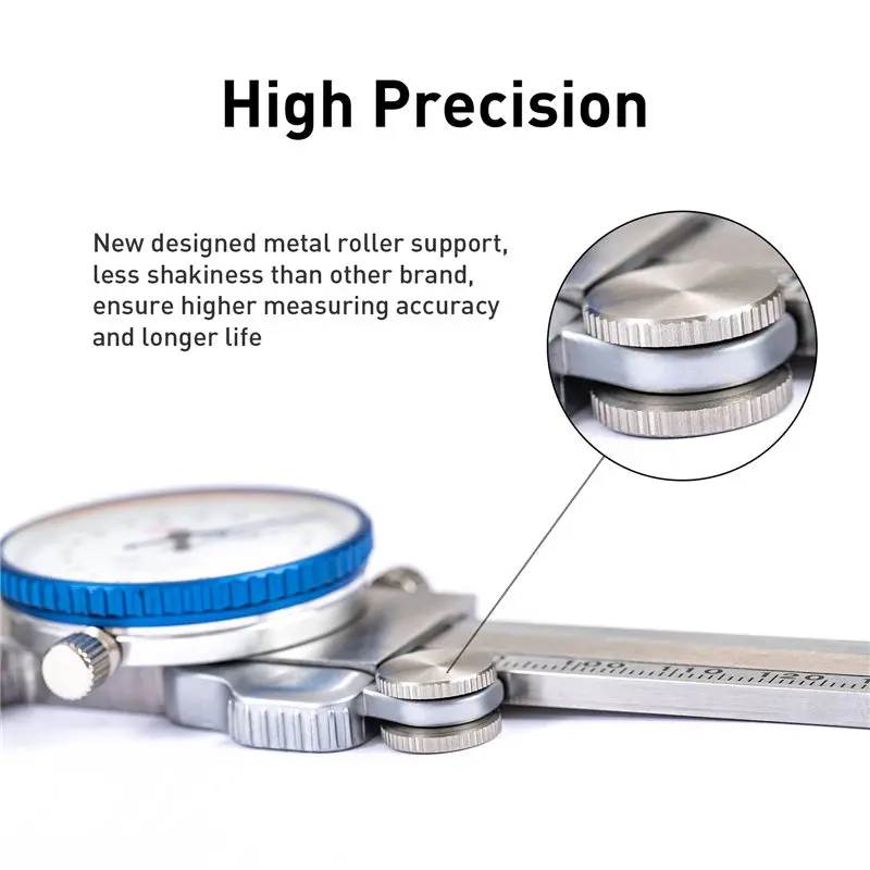 Subler mecanic cu cadran Dasqua 100mm, gradatie 0,02mm, rezistent la socuri, inox [5]