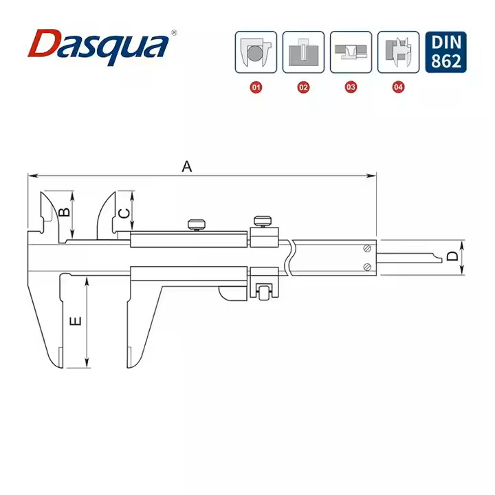 Subler mecanic Dasqua 200mm, rezolutie 0,05mm, reglaj fin, vernier monobloc [7]