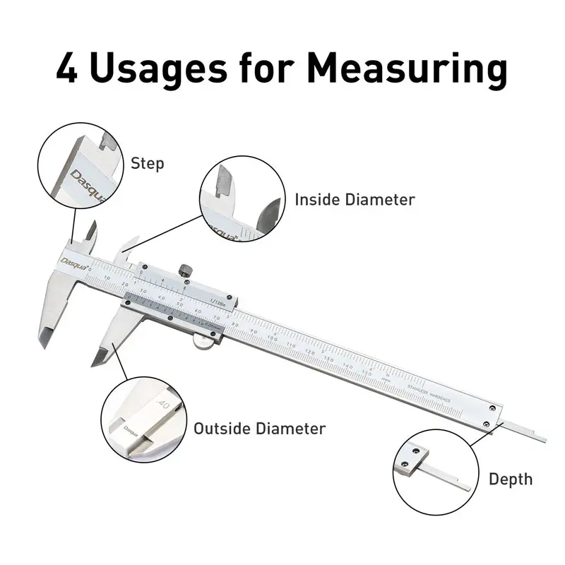 Subler mecanic Dasqua 150mm, venier insurubat, rezolutie 0,05mm, precizie +/−0,05mm [4]