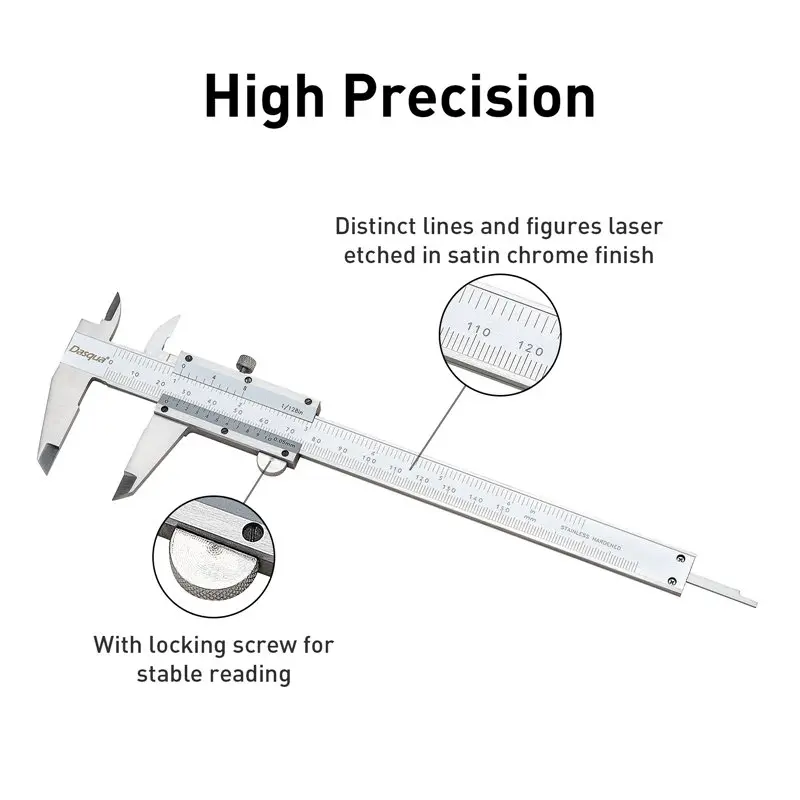 Subler mecanic Dasqua 150mm, venier insurubat, rezolutie 0,05mm, precizie +/−0,05mm [2]