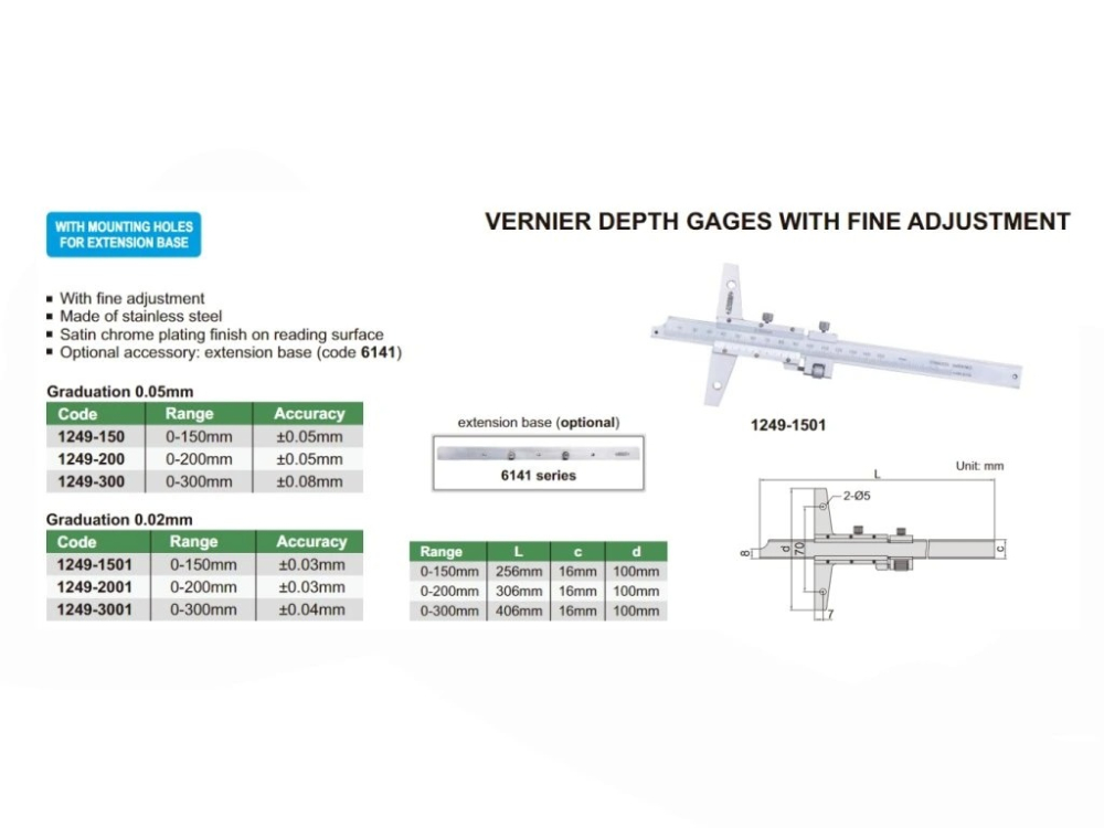 Subler mecanic de adancime cu reglaj fin INSIZE 0-200 mm, diviziune 0.02 mm [2]