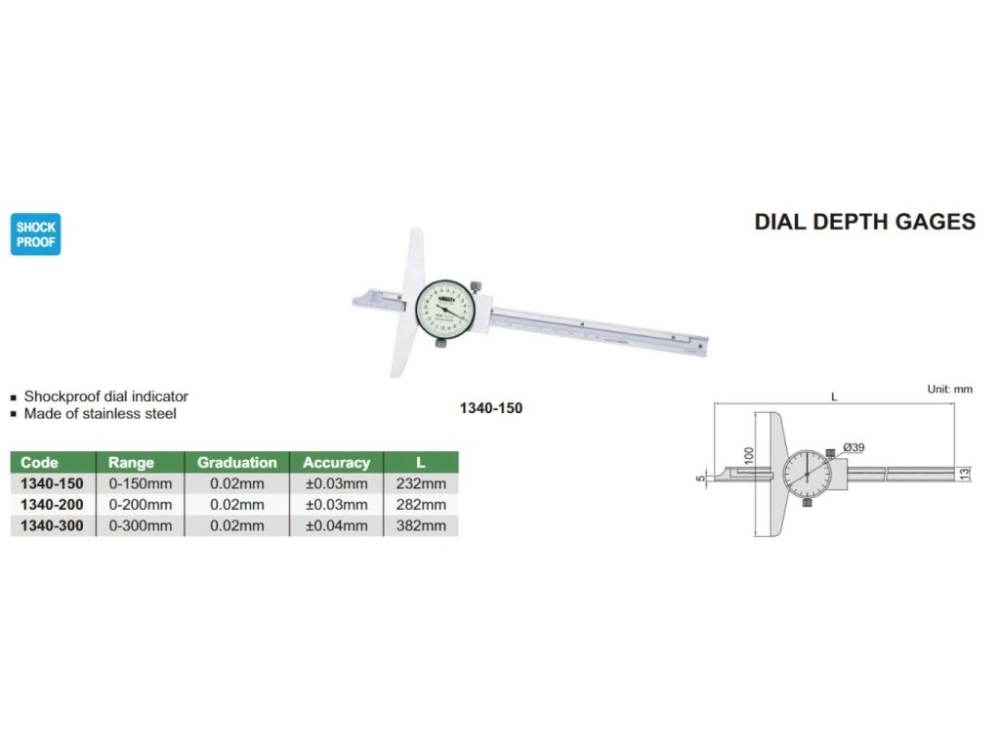 Subler mecanic de adancime cu ceas comparator INSIZE 0-200 mm, diviziune 0.02 mm [2]