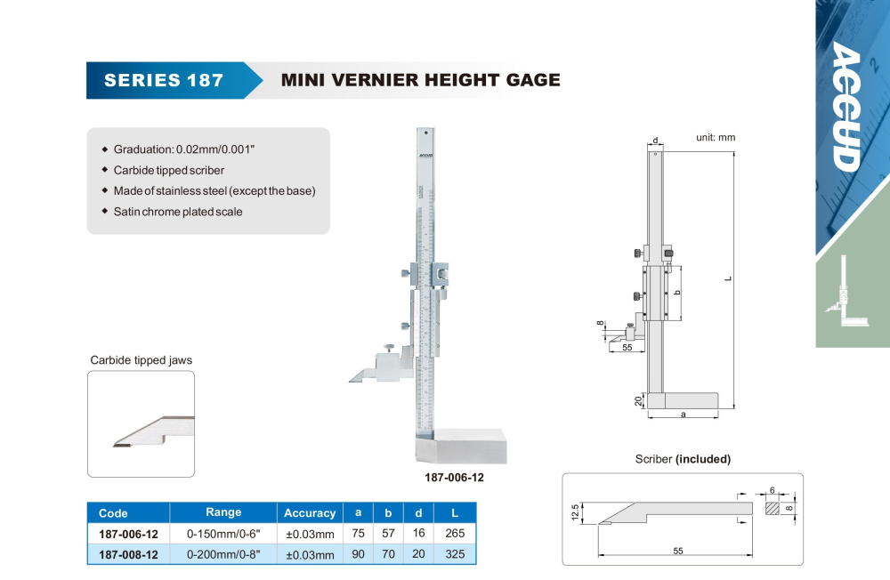 Subler mecanic de inaltime ACCUD 0-150mm x 0.02mm, precizie +/- 0.03 mm [2]