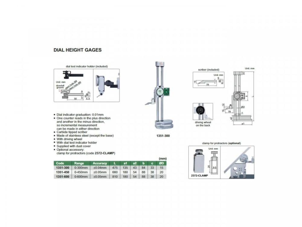 Subler mecanic de inaltime INSIZE 0-600mm, coloana dubla, 2 contoare si ceas comparator [2]