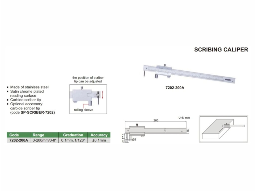 Subler mecanic de trasat INSIZE 200mm, rezolutie 0.1mm, precizie ±0.1mm, inox [2]