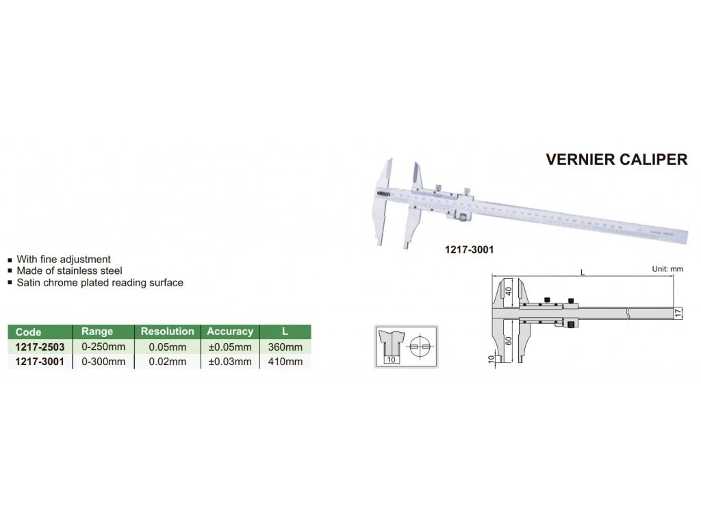 Subler mecanic INSIZE 300mm, falci inferioare 60mm, falci superioare 40mm [2]