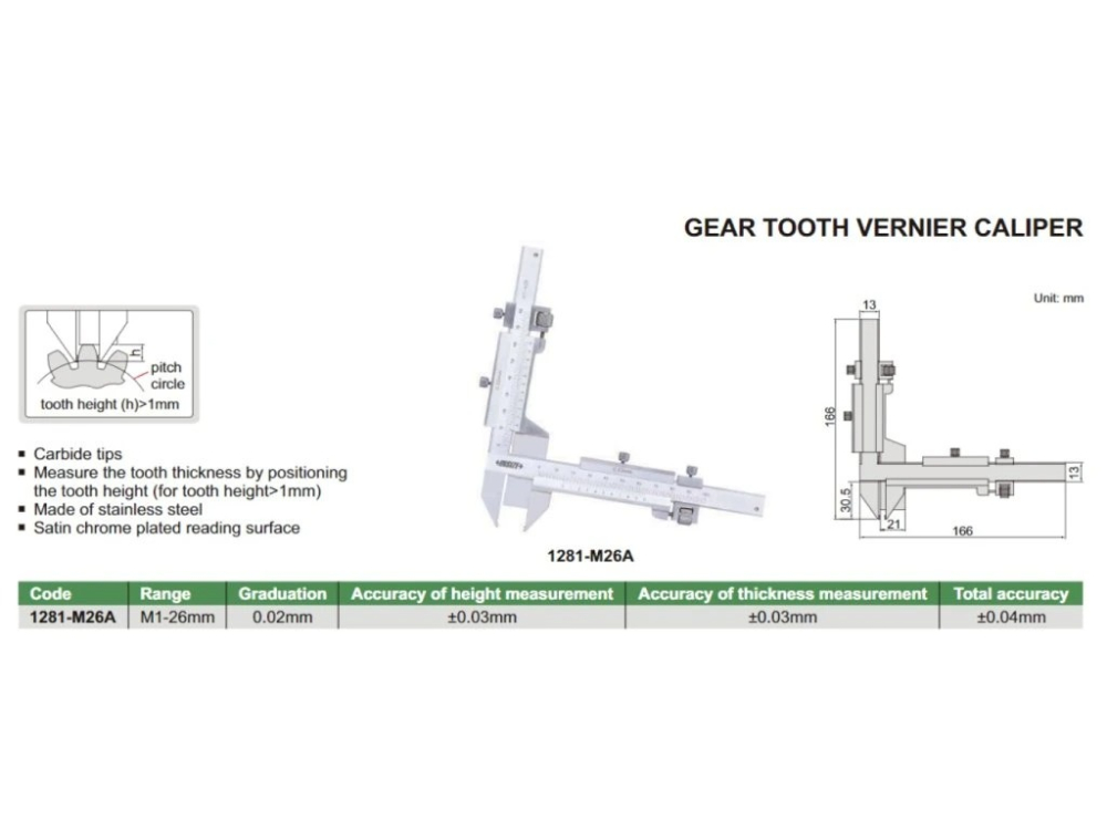 Subler mecanic INSIZE M1-26mm, rezolutie 0.02mm, varfuri din carbid pentru masurarea rotilor dintate [2]