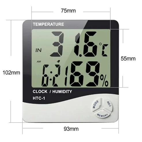 Termometru Higrometru digital HTC-1 temperatura -10°C la +50°C, umiditate 10% la 99% RH, data, ora, alarma [4]