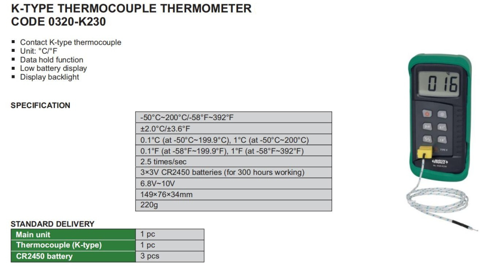 Termometru cu termocupla tip K INSIZE -50°C ~ +200°C, rezolutie 0,1°C [2]