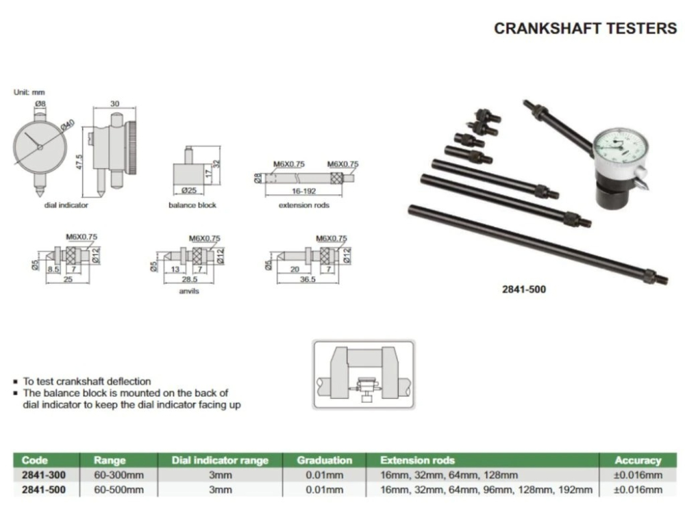 Tester arbore cotit INSIZE 60-300 mm, rezolutie 0.01 mm, tije extensie incluse [2]