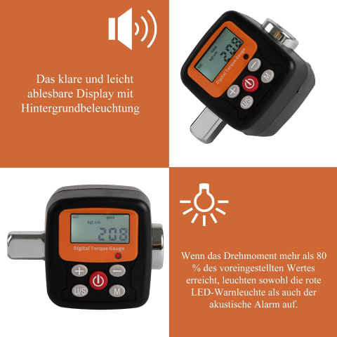 Adaptor cuplu digital dinamometric Beslands 10.2 - 200 Nm cu adaptoare 1/4" si 3/8" [5]
