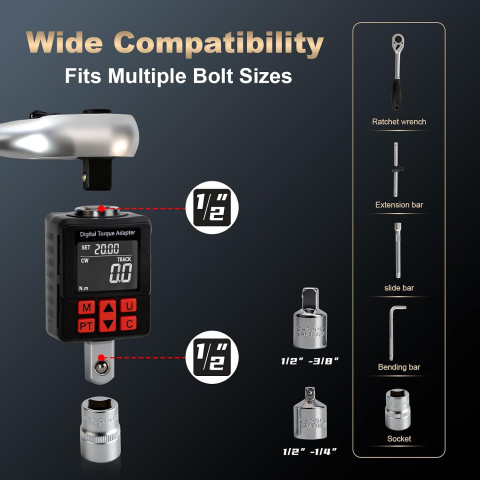Adaptor de cuplu dinamometric digital HAIRICH 1/2" 10-210 Nm cu adaptoare 1/4" si 3/8" [5]