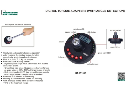 Adaptor digital de cuplu INSIZE 6-30 Nm, Peak/Track, memorie 50 valori, 1/4" patrat [2]