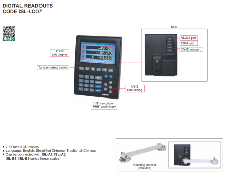 Afisaj digital de cote 3 axe ISL-LCD7 INSIZE, cu ecran 7.57 inch, compatibil rigle digitale ISL [1]
