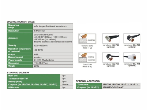 Aparat de masurat grosimea cu ultrasunete ISU-300D INSIZE moduri Echo-Echo si Transmit-Echo [2]