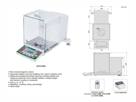 Balanta digitala de precizie INSIZE 210 g, rezolutie 0,1 mg, calibrare interna [1]