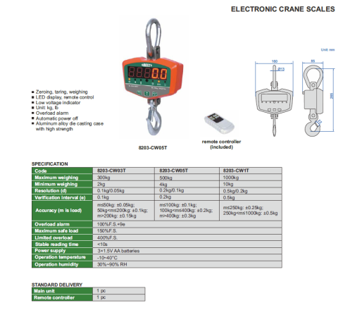 Cantar electronic de macara INSIZE 2-300 kg, LED, telecomanda, alarma suprasarcina [1]