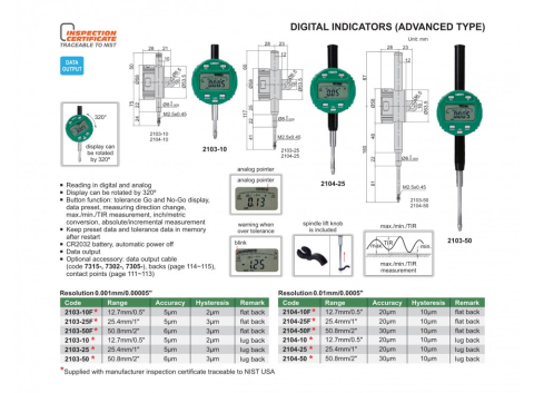 Ceas comparator digital INSIZE 12.7mm, rezolutie 0.001mm, precizie 5µm, tip avansat, display rotativ [1]
