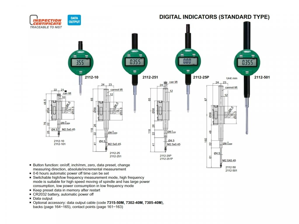 Ceas comparator digital INSIZE 12,7mm, rezolutie 0,01mm, precizie 20µm [1]